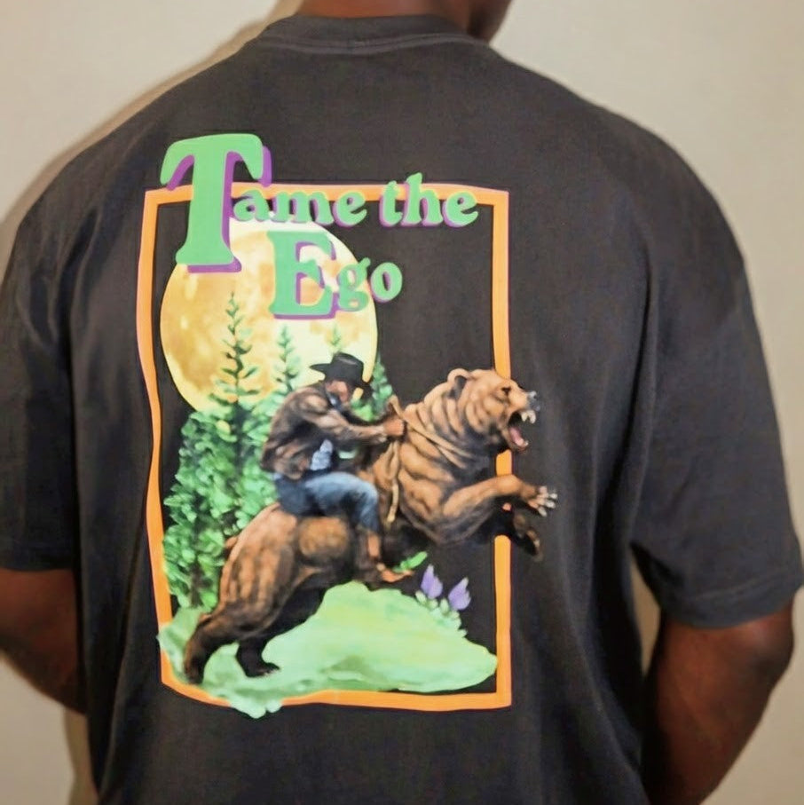 "tame the ego" vintage black box tee