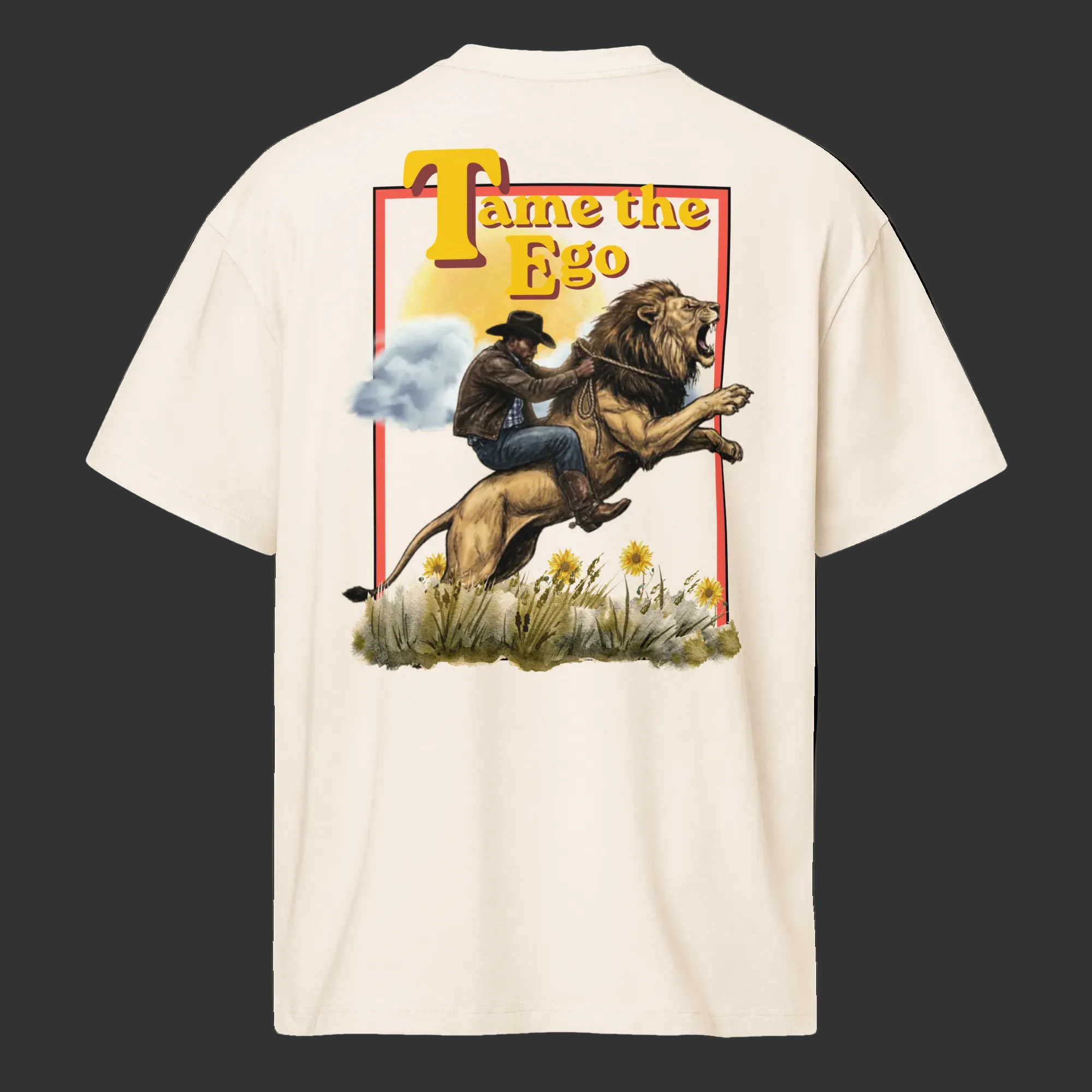 "tame the ego" vintage white box tee